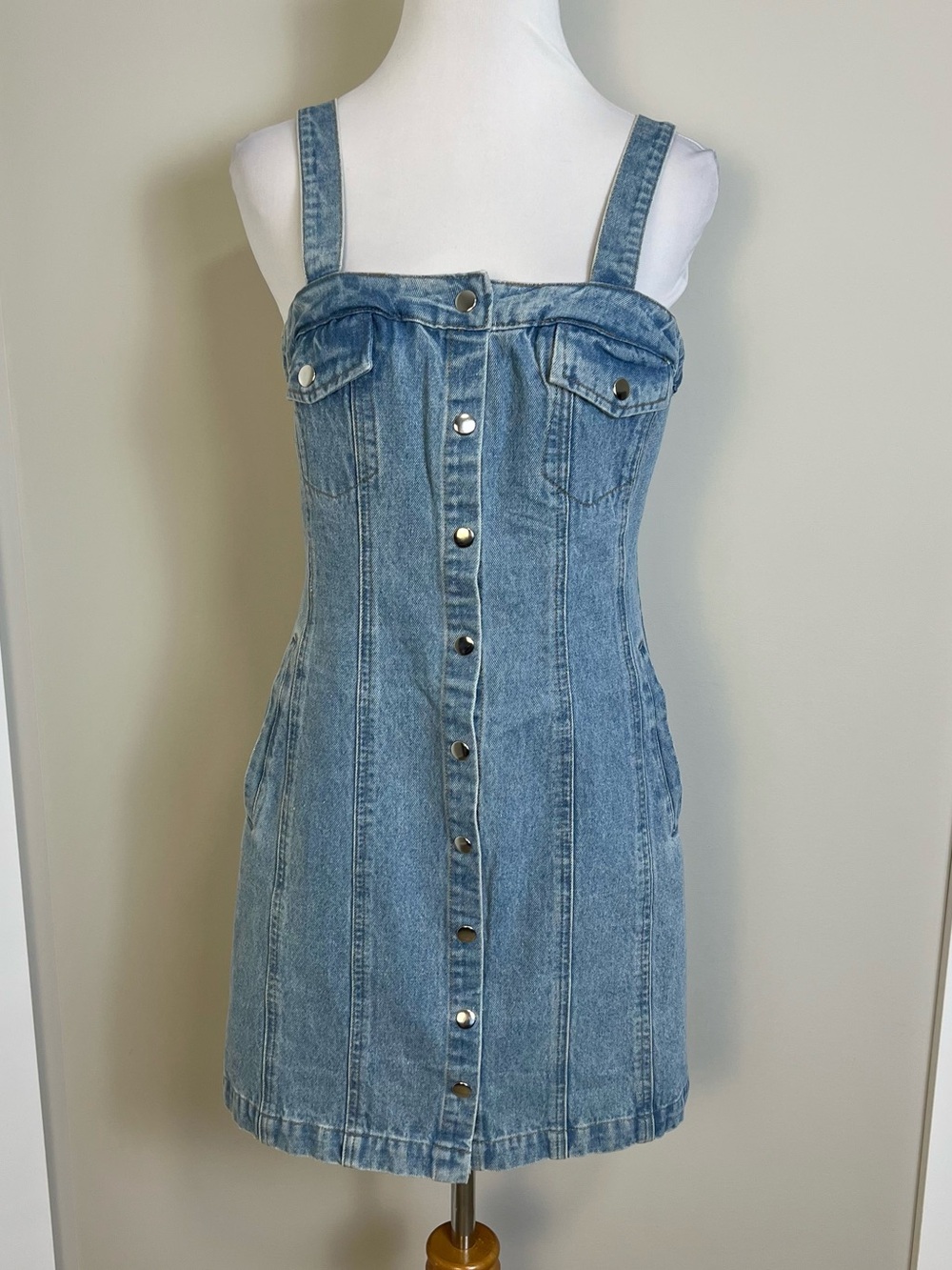 BDG Light Blue Denim Button Front Mini Dress